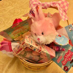NWT, Pink, Easter basket bundle, wood basket, bunny, personal care/spa items